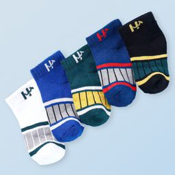 Honeyhap Premium Cotton Bamboo Spandex With Bio Finish Colour Block Socks Pack of 5 - Black & Old Gold & Cadmium Green & Limoges & High Risk Red & Grey Melange-image-92