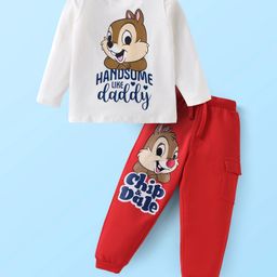 Babyhug Disney Single Jersey Knit Full Sleeves T-Shirt & Lounge Pant With Chip 'N' Dale Graphics - White & Red-image-26