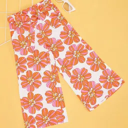 Pantaloons Junior Rayon Floral Printed Flared Pant - Orange-picture-34