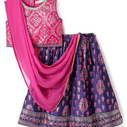 Earthy Touch Woven Sleeveless Choli Lehenga & Dupatta Set with Foil Print - Pink-image-28