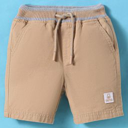 UCB Cotton Woven Above Knee Length Solid Color Shorts with Brand Logo Patch - Beige-image-56