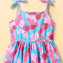 Pine Kids Cotton Knit Sleeveless Top With Floral Print - Pink & Blue-image-76