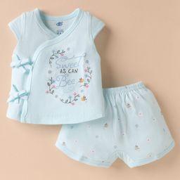 Zero Sinker Knit Sleeveless Shorts Night Suit With Sweet as Can Be Text Print - Light Blue-image-5
