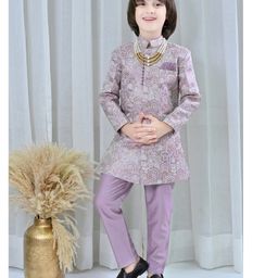 Ahhaaaa Silk Ethnic Embroidered Sherwani With Pant Set - Lavender-image-87