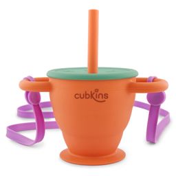 CUBKINS Sip n Snack Cup with Straw, Strap & Lid for Children | 2 in 1 Snack & Sippy Cup | Collapsible | Suction Base | Soft & Smooth Flips | 100% Silicone, BPA Free | Easy to Clean (Tangerine)-22