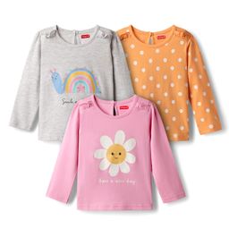 Babyhug 100% Cotton Knit Full Sleeves T-Shirts with Floral & Polka Dots Print Pack of 3 - Grey Pink & Orange-image-95