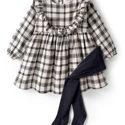 Babyhug Cotton Woven Full Sleeves Checkered Frock With Legging & Frill Detailing - Black-picture-19