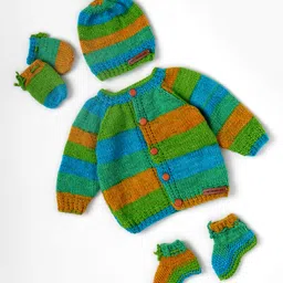 The Original Knit Knit Full Sleeves Rugby Striped Sweater With Coordinating Cap Mittens & Socks Set - Multi Colour-picture-36
