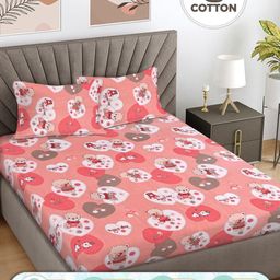 FABINALIV Orange & White Cartoon Characters 300 TC Cotton King Bedsheet 2.50 m x 2.25 m-1