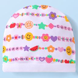 Babyhug Interlock Knit Cap Mittens & Booties Set with Text Print White - Diameter 10 cm image 2
