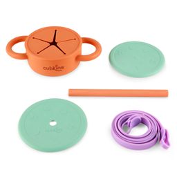 CUBKINS Sip n Snack Cup with Straw, Strap & Lid for Children | 2 in 1 Snack & Sippy Cup | Collapsible | Suction Base | Soft & Smooth Flips | 100% Silicone, BPA Free | Easy to Clean (Tangerine) image 2