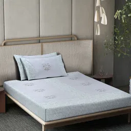 KLOTTHE Grey & White Floral Printed 400TC Cotton Single Bedsheet Set 2.25m x 1.5m-image-94