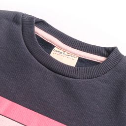 Lazy Bones Fleece Knit Full Sleeves Sweatshirt With Text Print - Navy Blue image 4