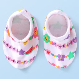 Babyhug Interlock Knit Cap Mittens & Booties Set with Text Print White - Diameter 10 cm image 4