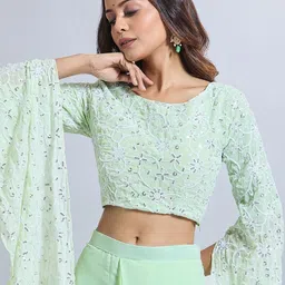 Samyukta Singhania Embroidered Top With Draped Skirt Co-Ords-picture-44