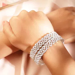 Rubans Women Set of 2 Rhodium Plated AD Stone Studded Bangles-14
