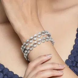 Anouk White Set Of 2 Silver-Plated AD Studded Bangles image 4