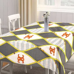 FABINALIV Grey & White Geometric Printed 300 TC Rectangular 6-Seater Table Cover image 2
