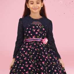 CUTECUMBER Floral Printed Applique Net Fit & Flare Dress-picture-27