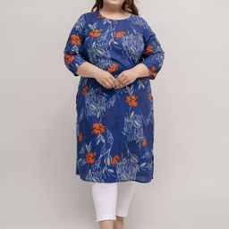 Fashion Zest Plus Size Floral Printed Round Neck Pure Cotton Straight Kurta-image-45