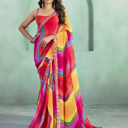 Kalista Embroidered Embellished Colourblocked Georgette Saree-image-15