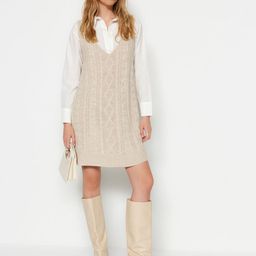 Trendyol Women Self Design V-Neck A-Line Dress-picture-1