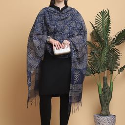 LOOM LEGACY Floral Printed Batik Chanderi Dupatta-35
