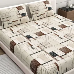 DREAM WEAVERZ Beige & Black Geometric Printed 140 TC Queen Bedsheet Set 2.23m x 2.39m-image-25