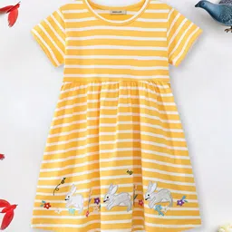 INCLUD Girls Striped Round Neck Fit & Flare Dress-image-30
