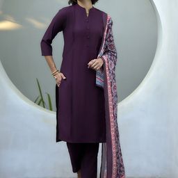 SHREE LAXMINARAYAN EXPORT Mandarin Collar Panelled Straight Kurta With Trouser & Dupatta-picture-35