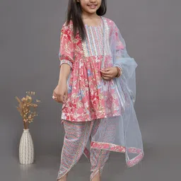 JAANYA Floral Printed Empire Gotta Patti Kurta with Dhoti Pants & With Dupatta-image-89