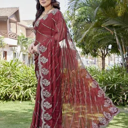 The Textile Hub Ethnic Motifs Embroidered Pure Silk Saree-image-69