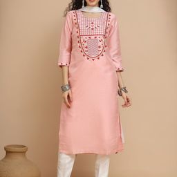 Tulsattva Women Floral Yoke Design Thread Work Kurta with Trousers & With Dupatta-23
