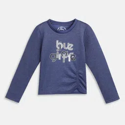 Blue Giraffe Girls Typography Printed Indigo Applique T-shirt-30