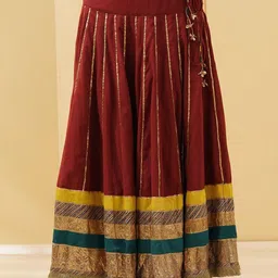 JAYPORE Striped Pure Cotton Flared Maxi Skirt-image-9