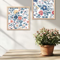 WALLLANE Brown & White 2 Pieces Floral And Botanical Wooden Wall Art-image-91