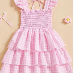 LULU & SKY Checked Flutter Sleeve Fit & Flare Dress-image-14