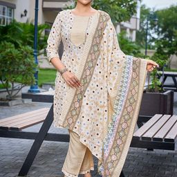 Royal Export Floral Printed Gotta Patti Straight Kurta with Trousers & Dupatta-image-49