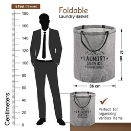 Kuber Industries 3-Pcs Grey & Black Printed Foldable Cloth Basket With Handle image 2