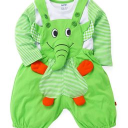 Wow Clothes Elephant Applique Dungaree With T-Shirt - Green-image-72