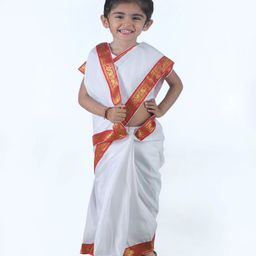 BookMyCostume Half Sleeves Sarojini Naidu Leader Costume - White Red-image-1