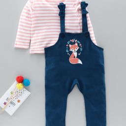 Babyoye Dungaree with Full Sleeves Inner Tee Fox Print - Blue-image-56