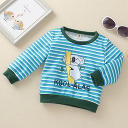 Kookie Kids Full Sleeves Striped Sweatshirt Koala Print - Blue Green-image-79