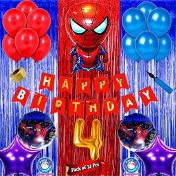 Shopperskart Spiderman Themed 4th Birthday Decoration Combo - Pack of 74-image-22