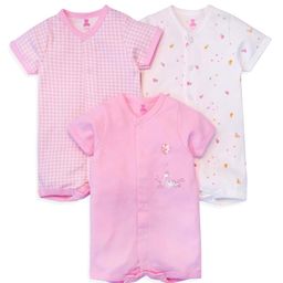 I Bears Half Sleeves Romper Floral Print Pack of 3 - Pink-image-56