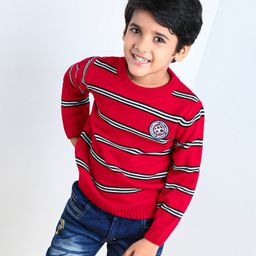 Babyhug Full Sleeves Pullover Striped Sweater - Red-image-47