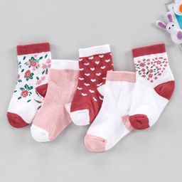Cute Walk by Babyhug Anti Bacterial Ankle Length Socks Pack of 5 - Pink White-picture-8