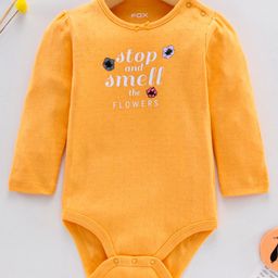 Fox Baby Full Sleeves Onesie Floral & Text Print - Yellow-image-11