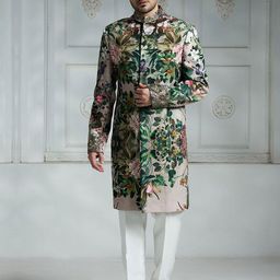 Rivaar By Rocky Star Floral Printed Sherwani Set-image-84
