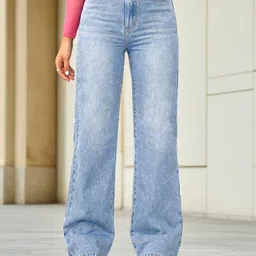 Glossia Women Comfort Straight Fit High-Rise Light Fade Acid Wash Stretchable Jeans-picture-35